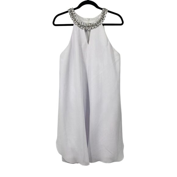 JJs House Beaded Halter Neck Sleeveless Dress Size Large White Chiffon Event - Picture 1 of 9